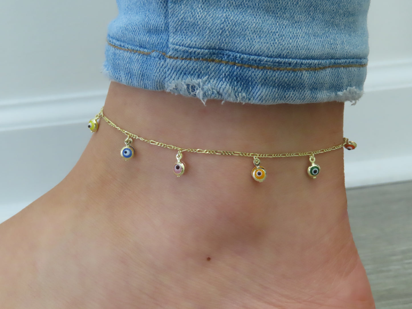 'RAINBOW EVIL EYE DROP ANKLET'