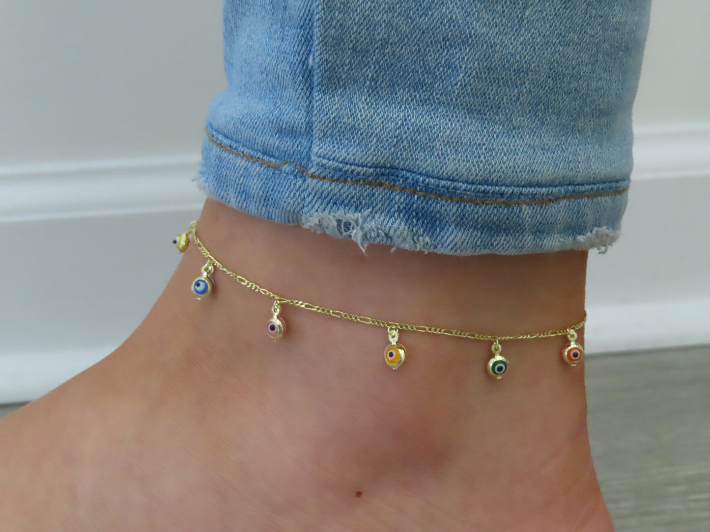 'RAINBOW EVIL EYE DROP ANKLET'