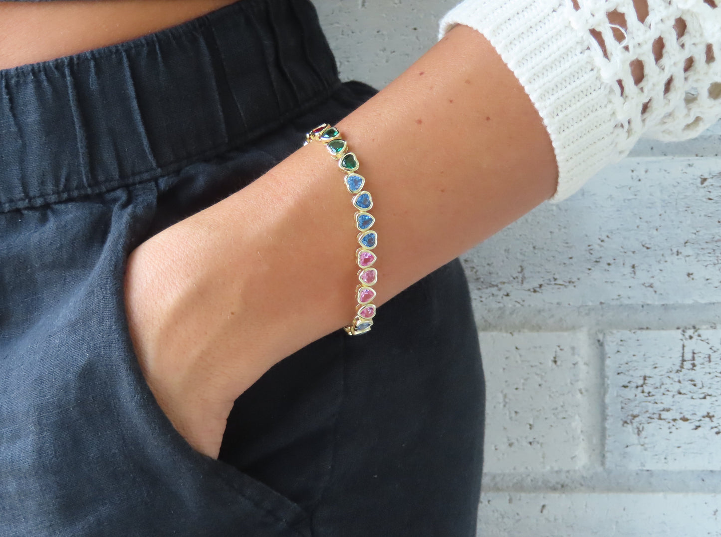 'RAINBOW HEARTS TENNIS BRACELET'