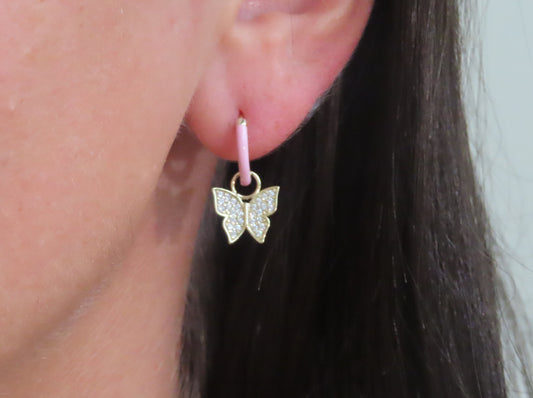 'BABY PINK ENAMEL BUTTERFLY DROP EARRING'