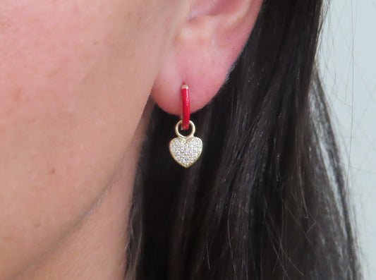 'RED ENAMEL HEART DROP EARRING'