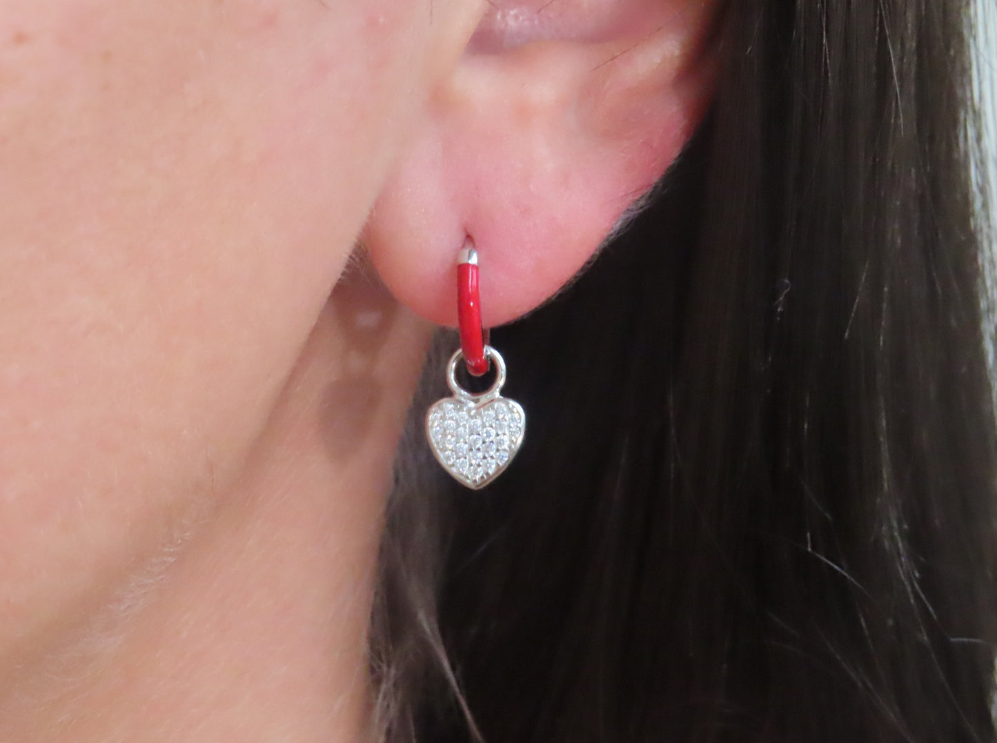 'RED ENAMEL HEART DROP EARRING'