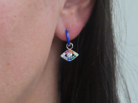 'BLUE ENAMEL EVIL EYE DROP EARRINGS'