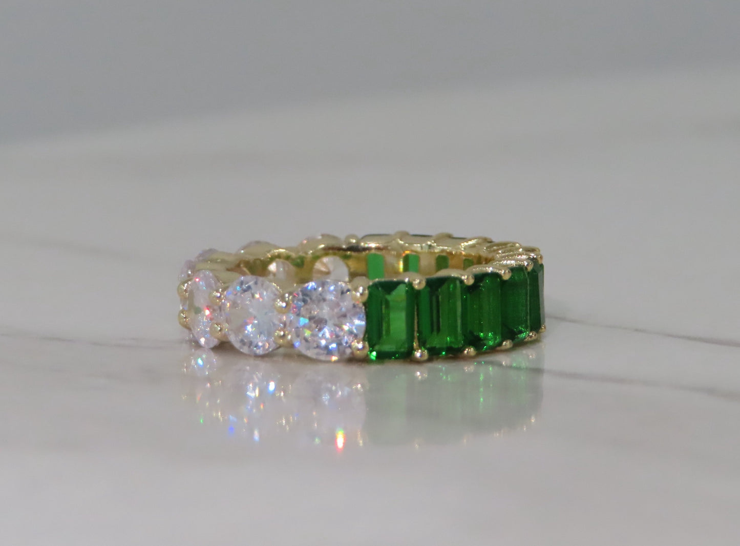 'ROUND & EMERALD CUT COLORFUL ETERNITY BAND'