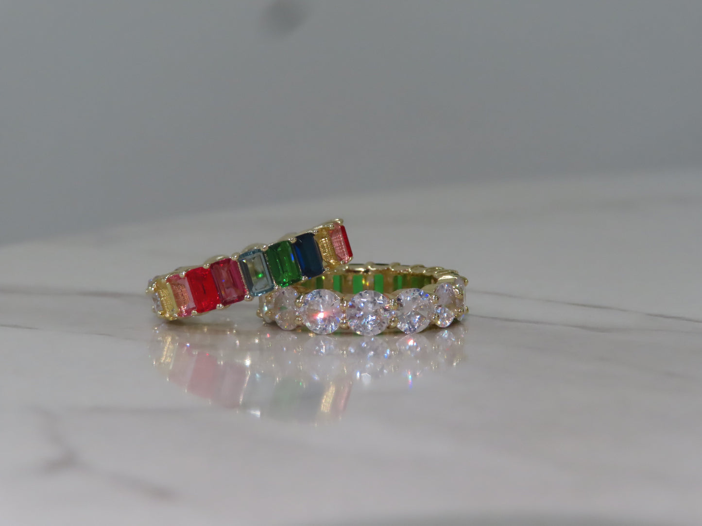 'ROUND & EMERALD CUT COLORFUL ETERNITY BAND'