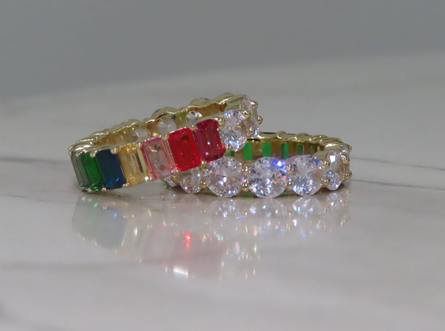 'ROUND & EMERALD CUT COLORFUL ETERNITY BAND'