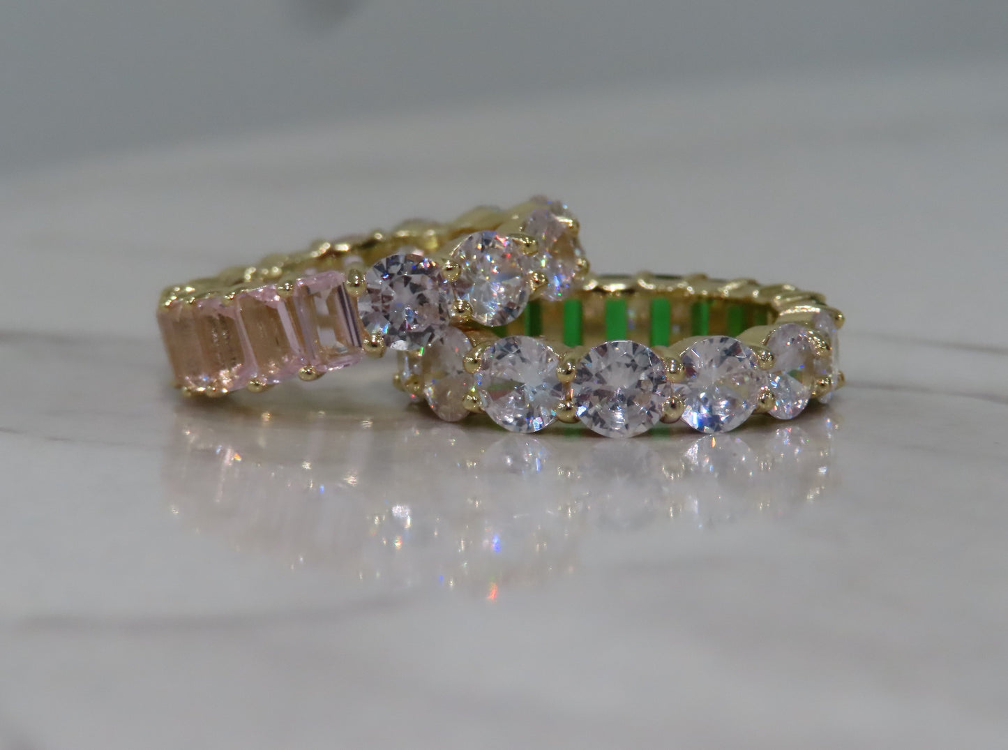 'ROUND & EMERALD CUT COLORFUL ETERNITY BAND'