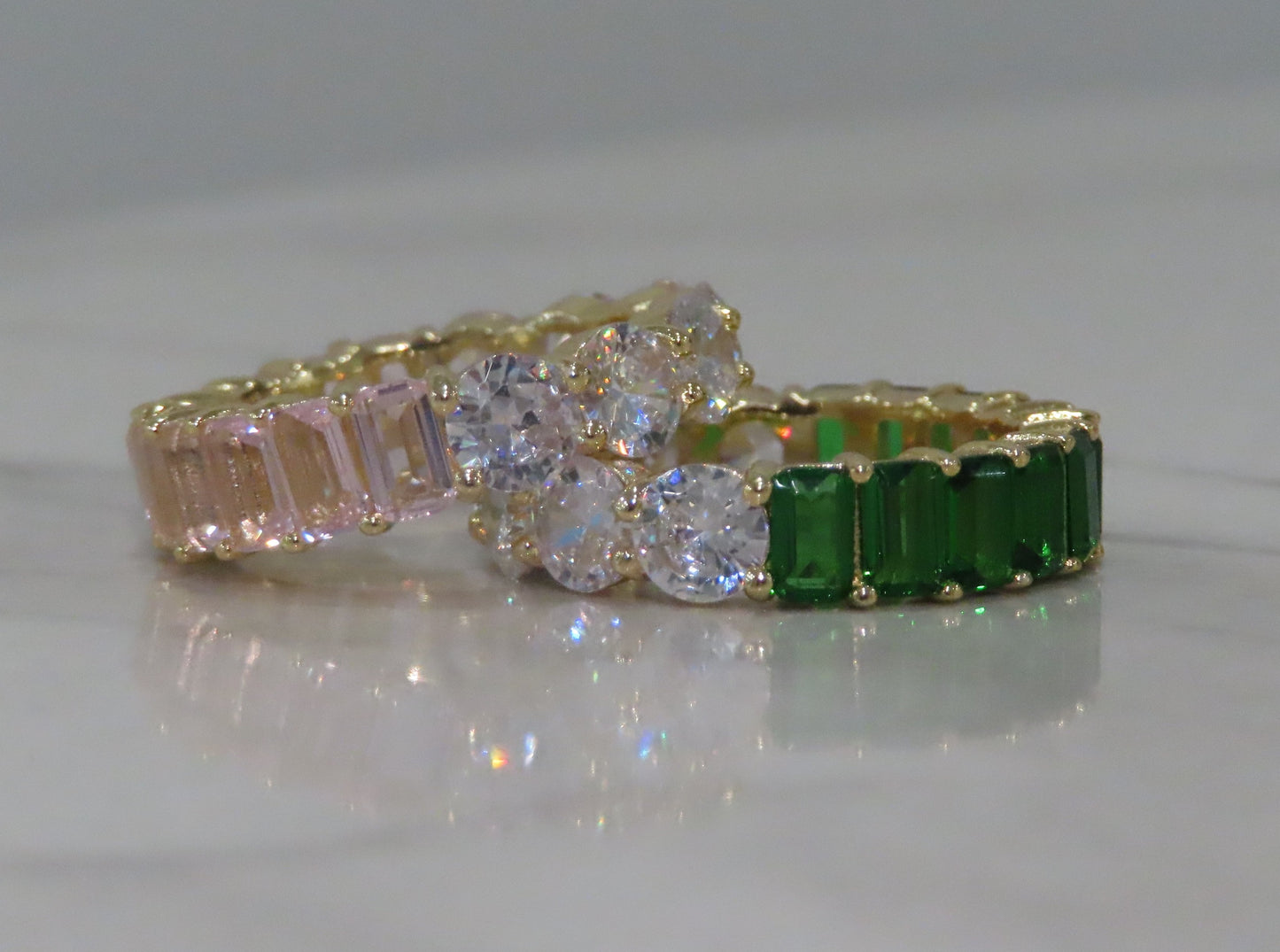 'ROUND & EMERALD CUT COLORFUL ETERNITY BAND'