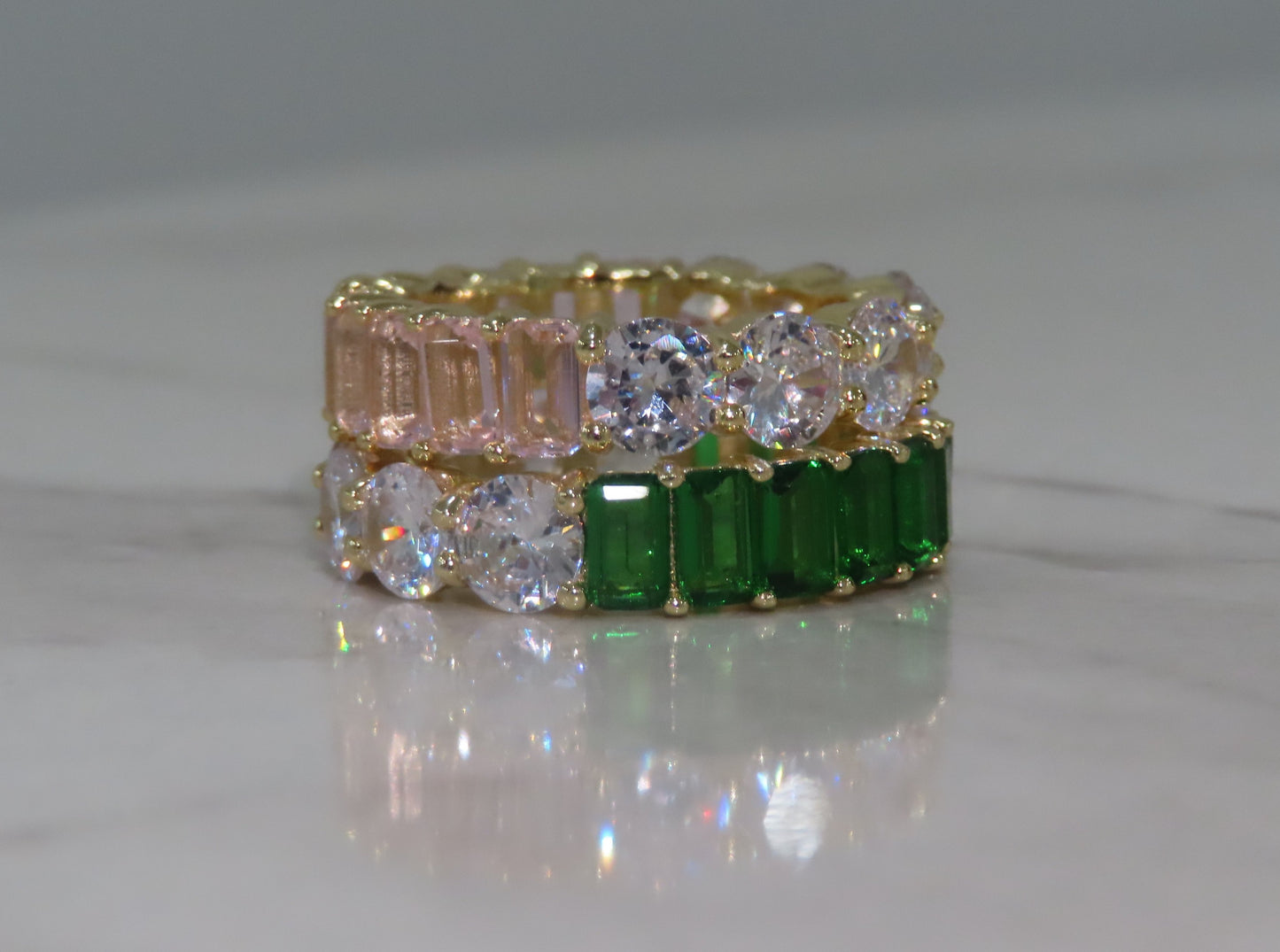 'ROUND & EMERALD CUT COLORFUL ETERNITY BAND'