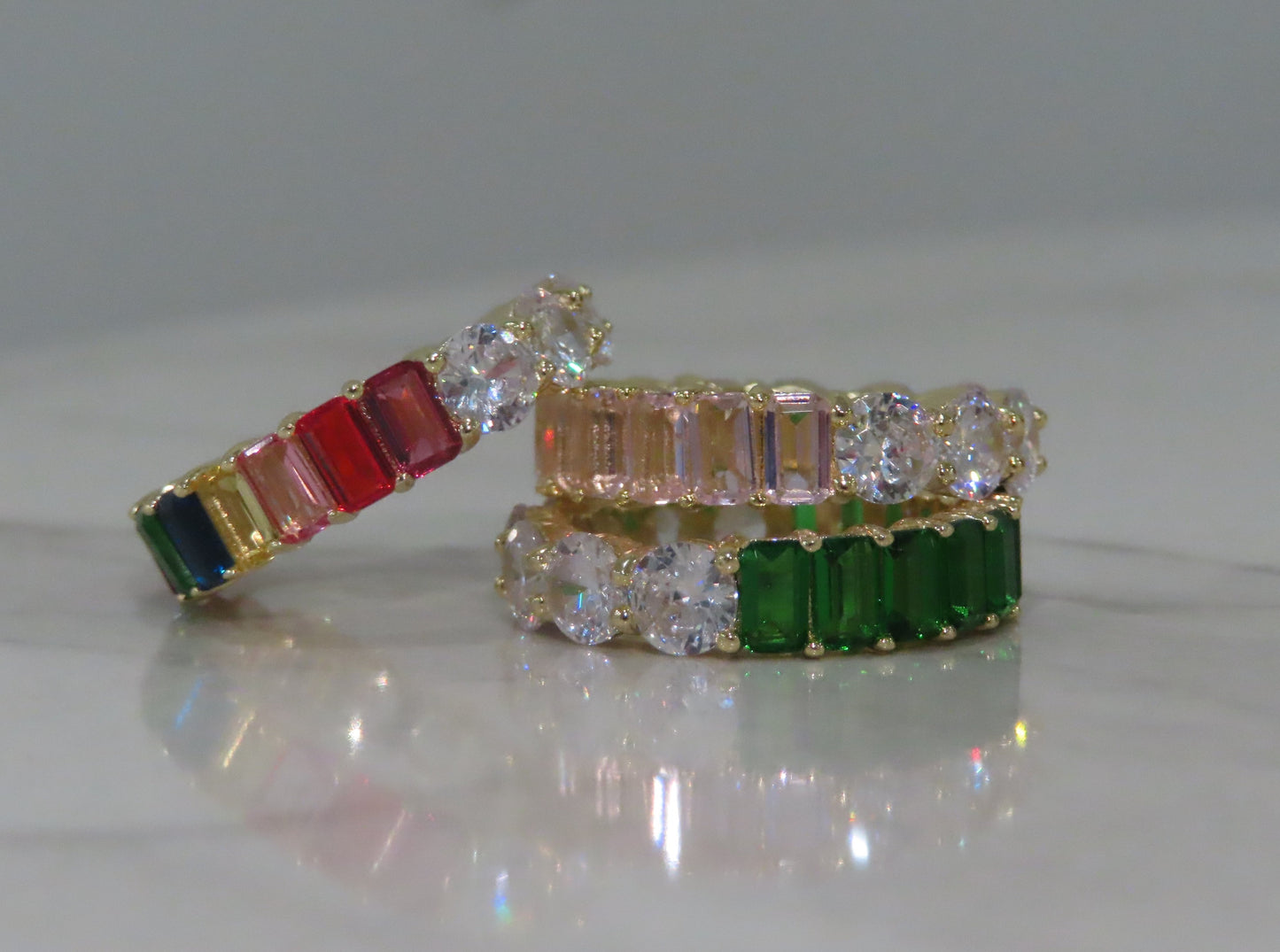 'ROUND & EMERALD CUT COLORFUL ETERNITY BAND'