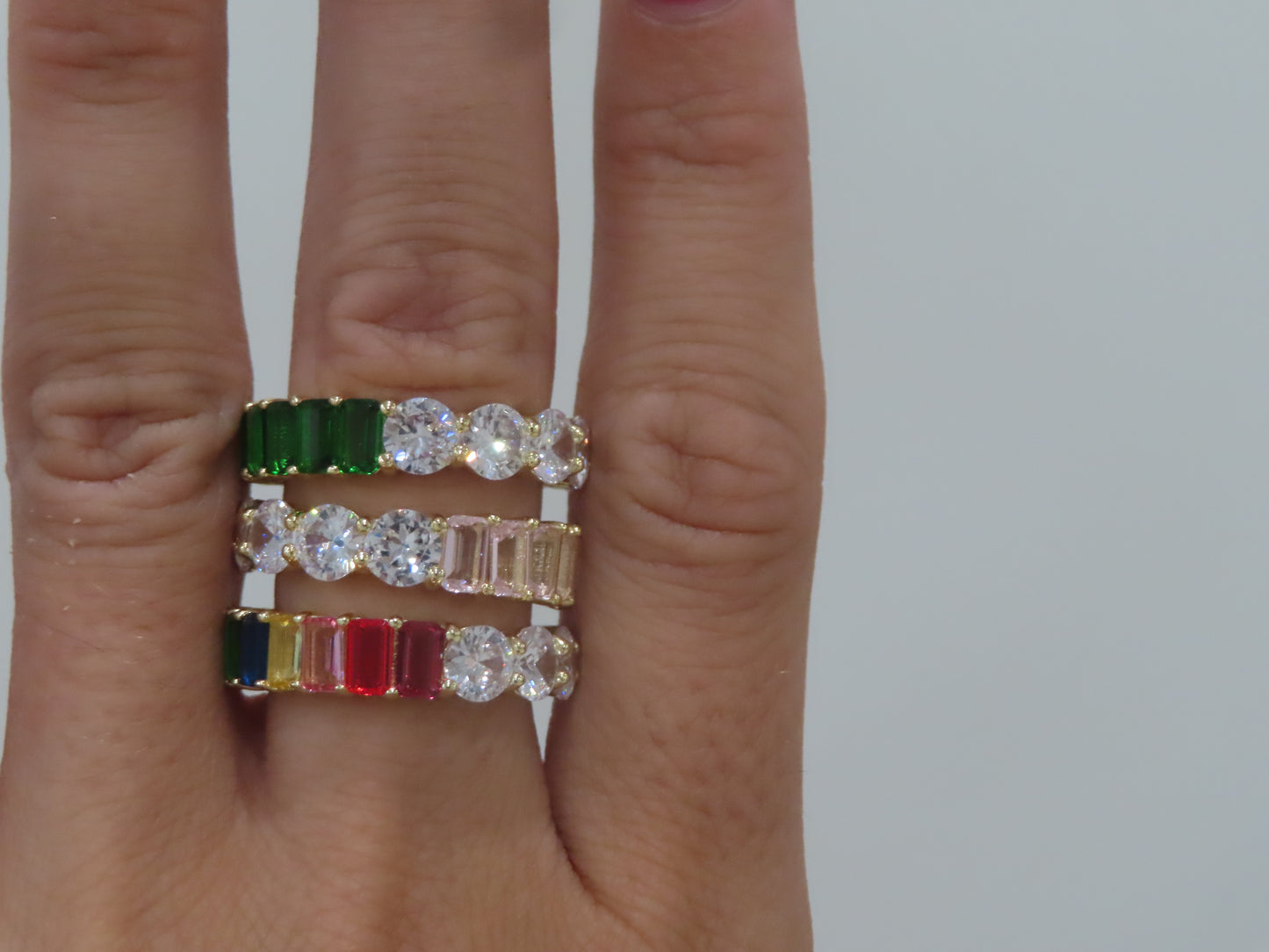 'ROUND & EMERALD CUT COLORFUL ETERNITY BAND'