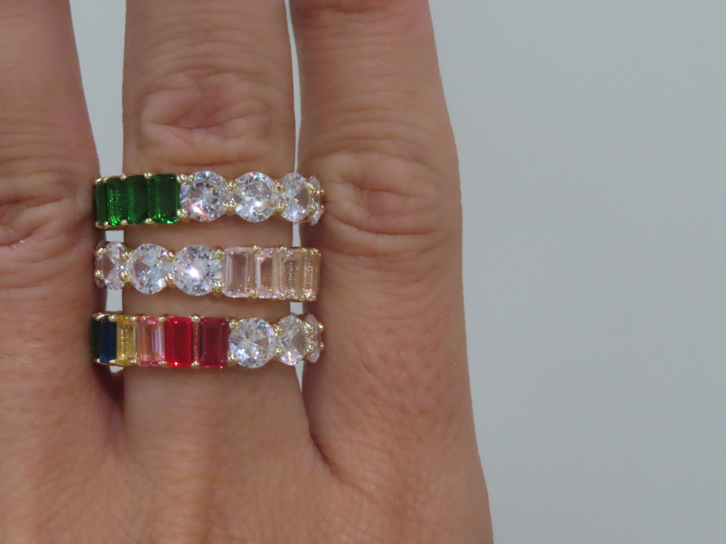 'ROUND & EMERALD CUT COLORFUL ETERNITY BAND'