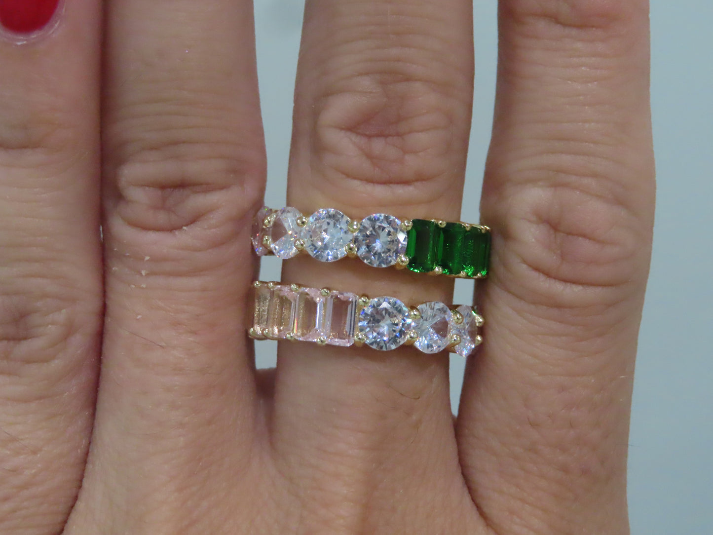 'ROUND & EMERALD CUT COLORFUL ETERNITY BAND'