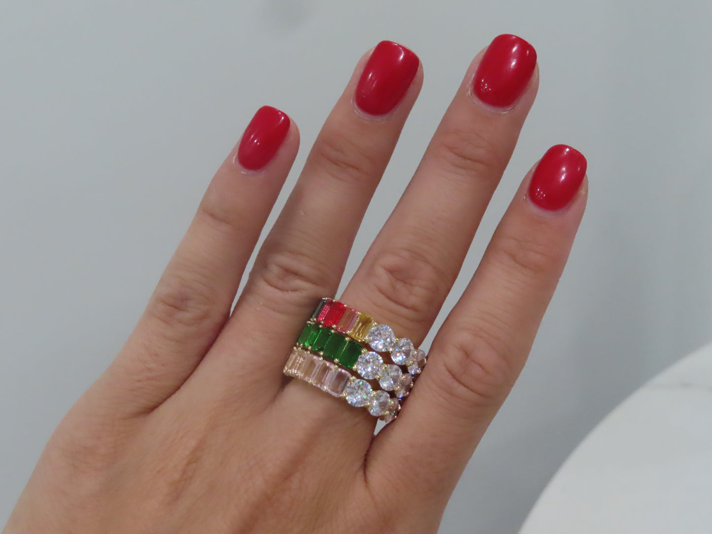 'ROUND & EMERALD CUT COLORFUL ETERNITY BAND'