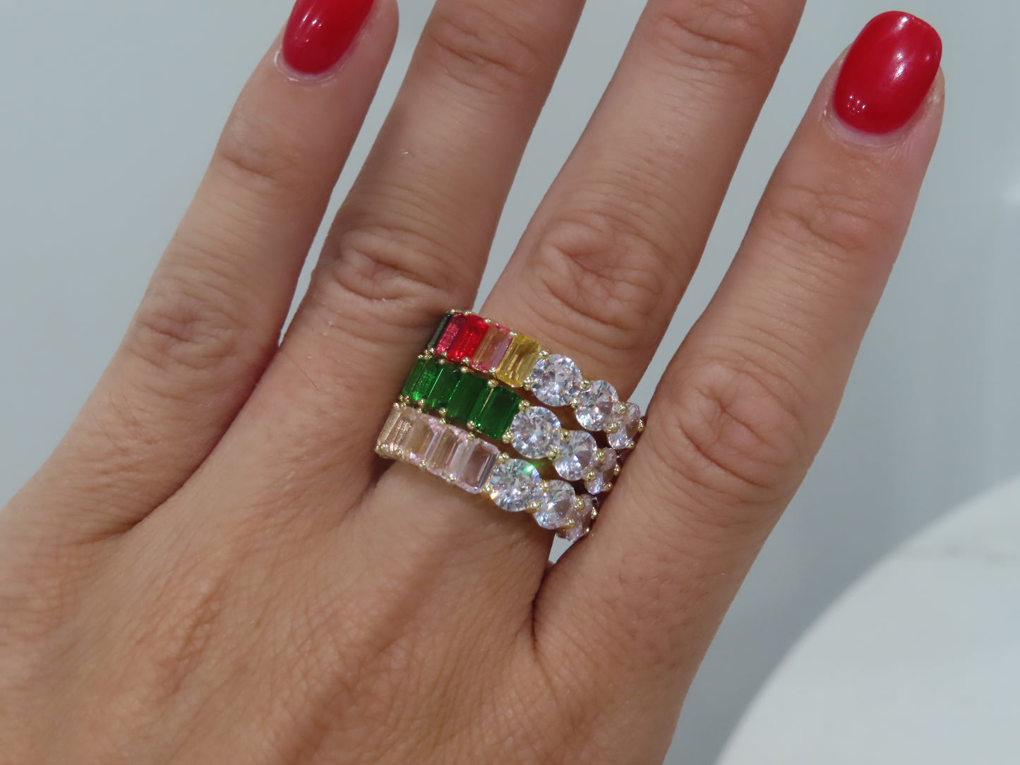 'ROUND & EMERALD CUT COLORFUL ETERNITY BAND'