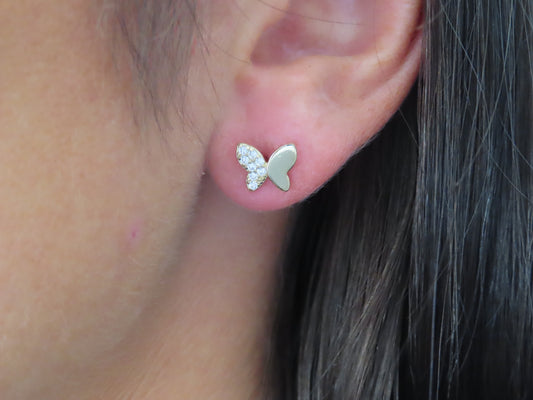 'HALF CRYSTAL BUTTERFLY STUD'