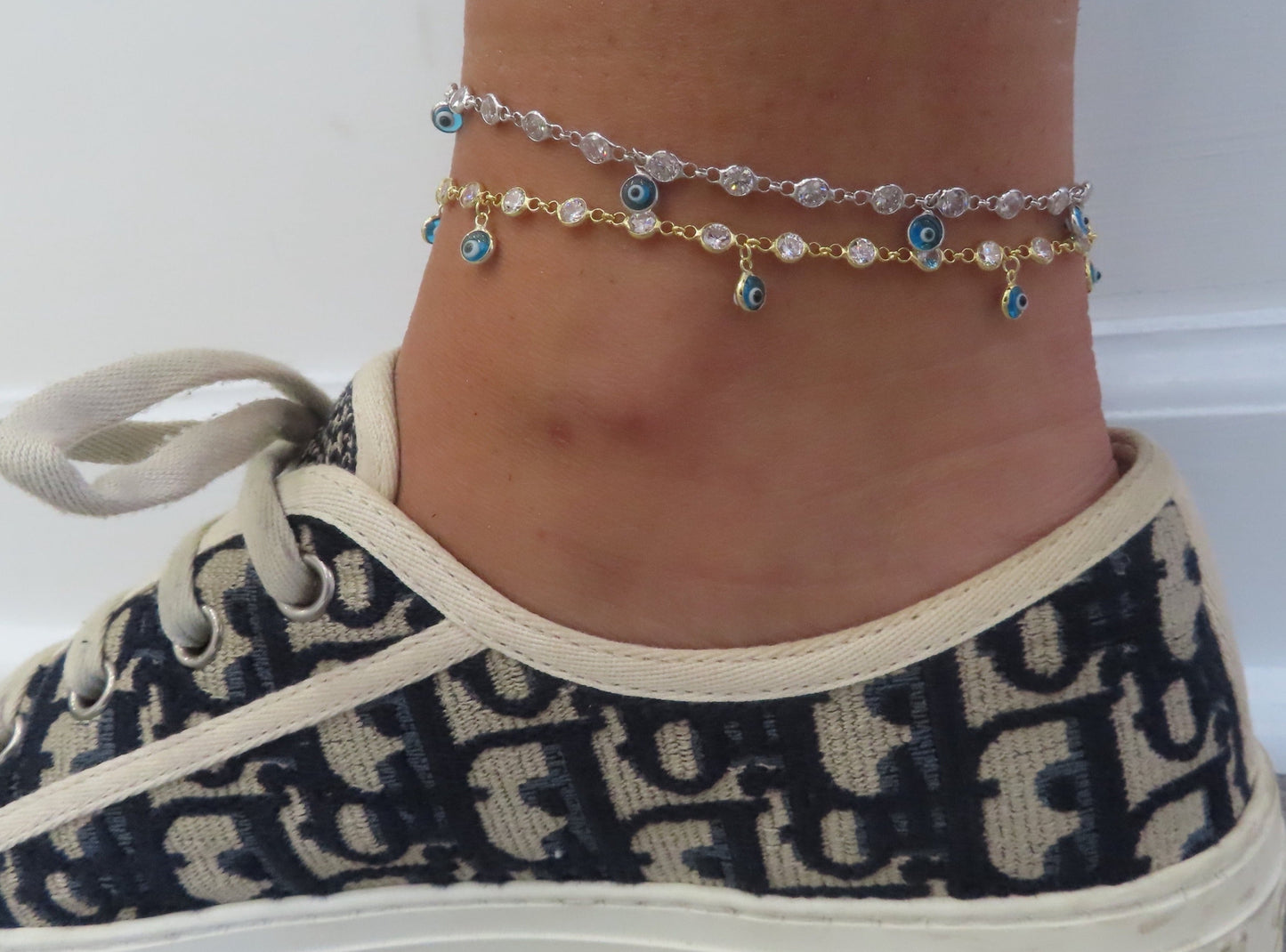 'EVIL EYE CZ BEZEL ANKLET'