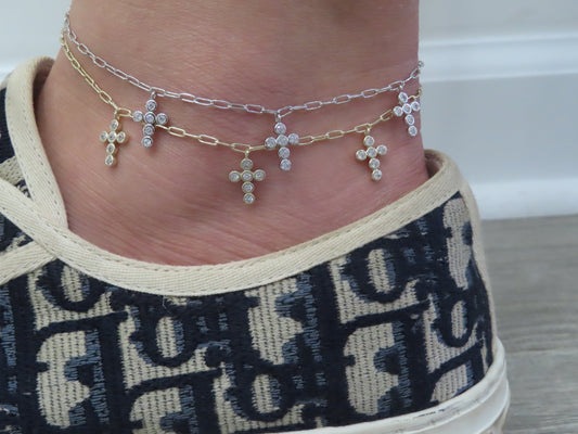 'MULTI-CROSS BEZEL ANKLET'