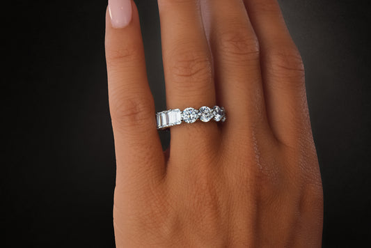 'ROUND & EMERALD CUT DUAL ETERNITY BAND'