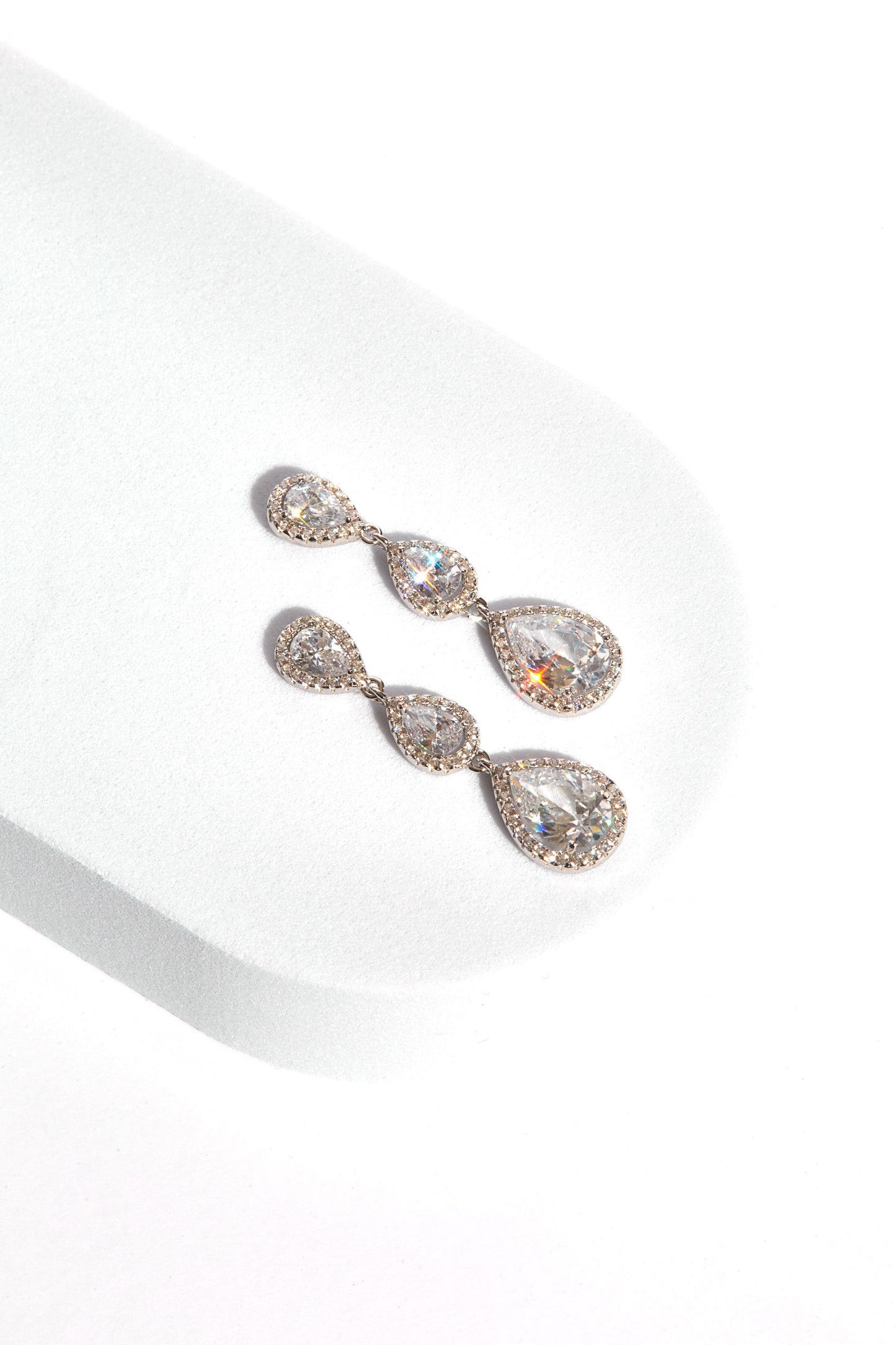 'TRIPLE PEAR HALO DROP EARRINGS'