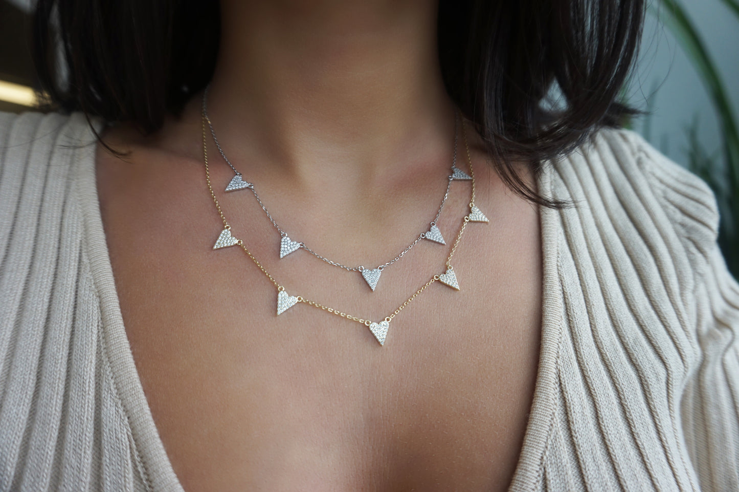 ‘MULTI PAVÉ HEARTS NECKLACE’